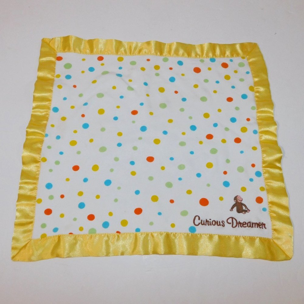 Curious George Security Blanket Dreamer Yellow Satin Trim Polka Dot Baby infant